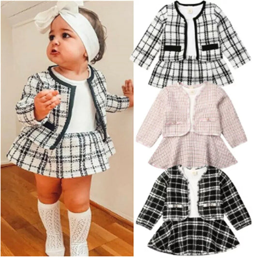 2-Piece Baby Girls Plaid Coat and Tutu Dress Set